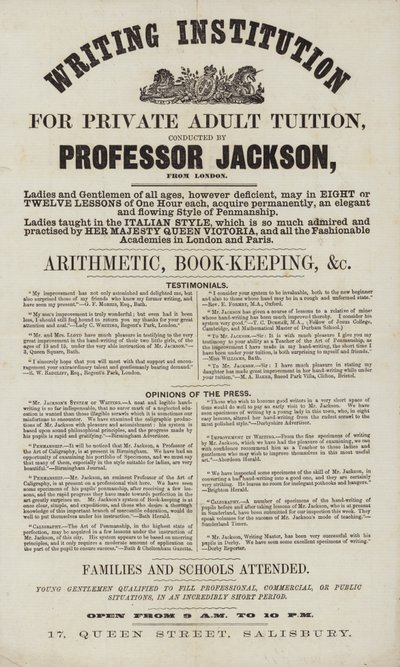 Anuncio de la Institución de Escritura de English School