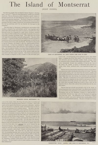 Anuncio, la isla de Montserrat, Indias Occidentales (grabado) de English School