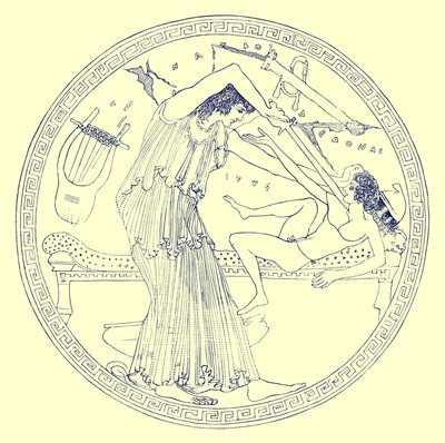 Aedon mata a Itys, ilustración de "Pinturas de vasijas griegas" de J. E. Harrison y D. S. MacColl, publicado en 1894 de English School