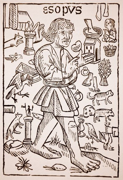 Esopo, frontispicio de Aesops Fables por William Caxton (c.1422-91), 1434 de English School