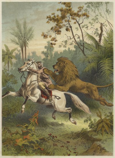 Viajero africano atacado por un león de English School