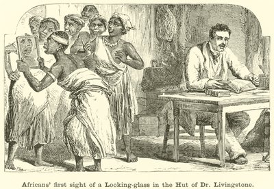 Africanos viendo un espejo por primera vez en la cabaña del Dr. Livingstone de English School