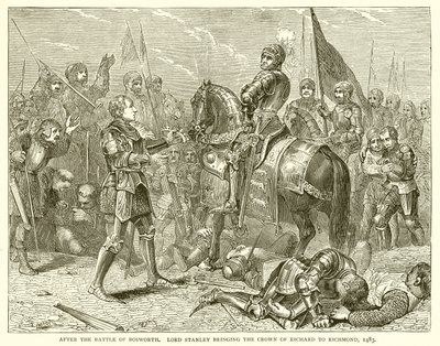 Después de la batalla de Bosworth. Lord Stanley llevando la corona de Ricardo a Richmond, 1483 de English School