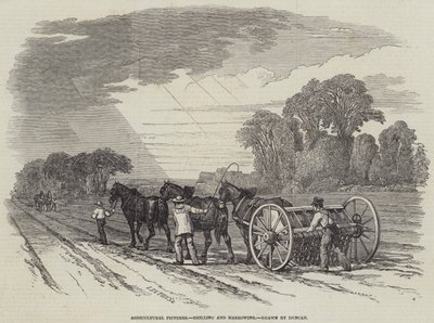 Imágenes Agrícolas, Perforación y Rastra (grabado) de English School