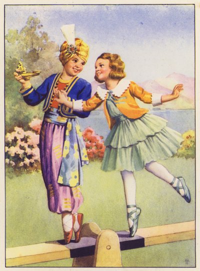 Aladino y Margery Daw (litografía en color) de English School