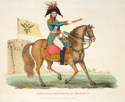 Alejandro I, Emperador de todas las Rusias, publicado por Richard Evans, grabado por Romney, ilustración de Un relato histórico de la batalla de Waterloo por William Mudford, 1816 de English School