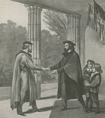 Alfred, Lord Tennyson, dando la bienvenida a Giuseppe Garibaldi en su casa en la Isla de Wight de English School