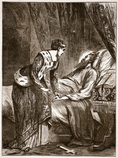 Alice Perrers en el lecho de muerte de Eduardo III, ilustración de Cassells Illustrated History of England de English School
