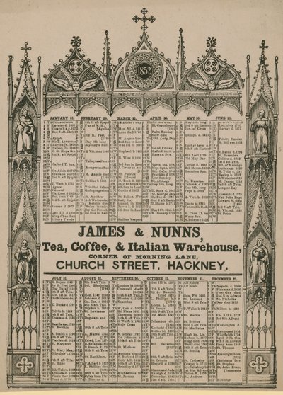 Almanaque emitido por James & Nunns de English School