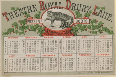 Almanaque de 1869, emitido por el Teatro Real Drury Lane de English School