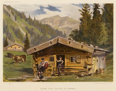Estación lechera alpina en verano (litografía en color) de English School