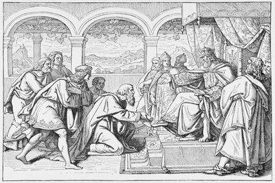 Embajadores de Haroun al Raschid (c.766-809) ante Carlomagno (768-814), de La historia de Francia, por Emile de Bonnechose, publicado por Ward, Lock and Co, Londres de English School