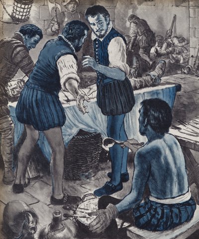 Ambroise Pare, cirujano militar, cuando se acabó el petróleo (litografía) de English School
