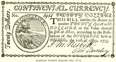 Billete americano de veinte dólares (1775) de English School