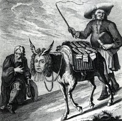Un asno cargado con prebendas eclesiásticas, 1737 de English School
