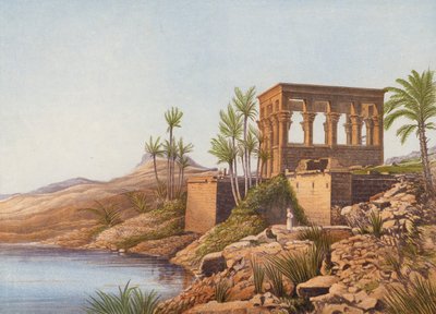 Un templo egipcio, junto al río Nilo, Philae (litografía en color) de English School