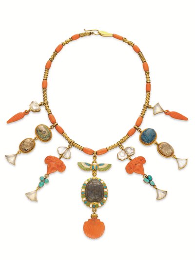 Collar egipcio de coral, piedras preciosas y oro, c. 1870 (técnica mixta) de English School