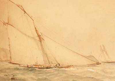 Un cúter de tope con aparejo de ocho metros, The Royal Yacht Squadron, c.1860 de English School