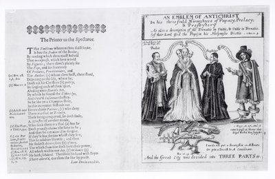 Un emblema del Anticristo en sus tres jerarquías de Papado, Prelatura y Presbiterio, 1649 de English School