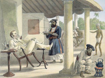 Un oficial inglés y sus sirvientes nativos, c.1860 de English School