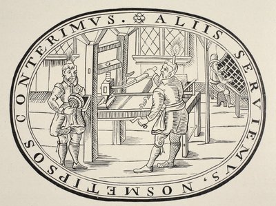 Una oficina de impresión inglesa, 1619 de English School
