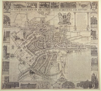 "An Exact Delineation of the Famous City of Bristol and Suburbs", por James Millerd, pub.1673 de English School