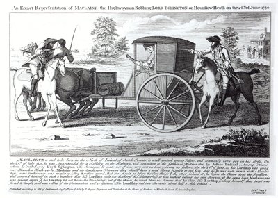 Representación exacta de Maclaine el bandolero robando a Lord Eglington en Hounslow Heath el 26 de junio de 1750 de English School