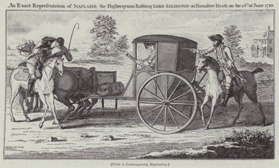 Representación exacta de Maclaine el bandolero robando al Lord Eglington en Hounslow Heath el 26 de junio de 1750 de English School
