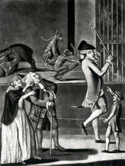 Una exhibición de bestias salvajes o el macaroni en apuros, 1774 de English School