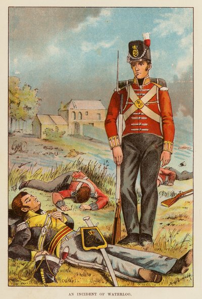 Un incidente de Waterloo (litografia en color) de English School