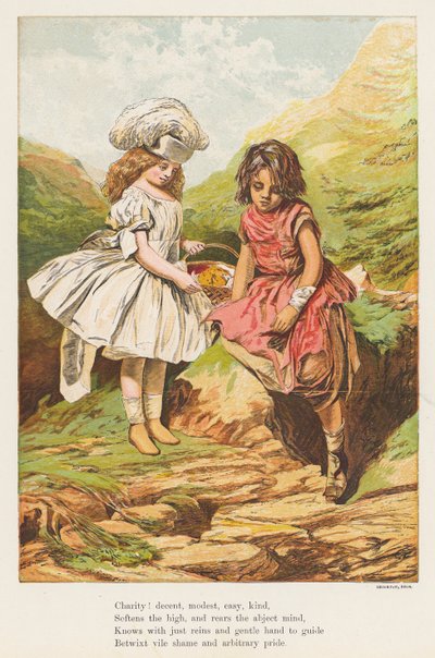 Un acto de caridad (litografía en color) de English School