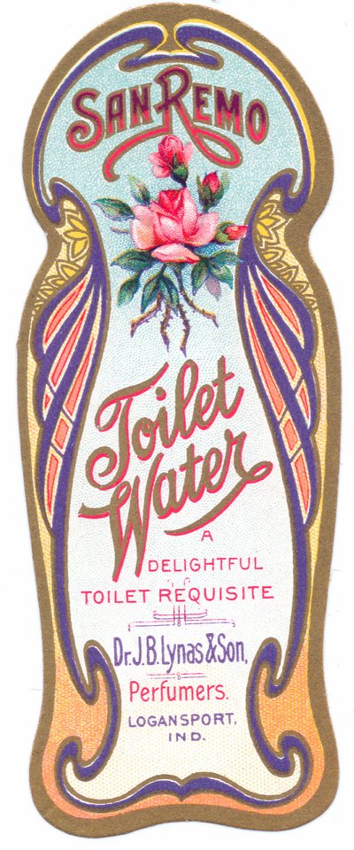 Etiqueta de perfume art nouveau para "agua de tocador san remo", c.1900 de English School