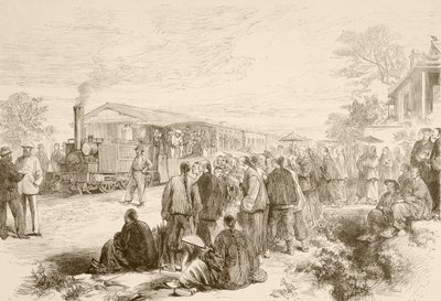 Un antiguo ferrocarril chino c.1880 (litografía) de English School