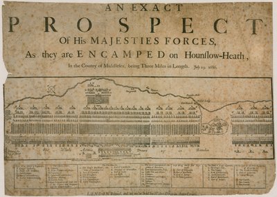Vista exacta de las fuerzas de Su Majestad, acampadas en Hounslow Heath, 19 de julio de 1686 de English School