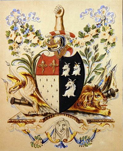 Un diseño heráldico, identificado como las armas de Barnton de English School