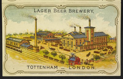 Una ilustración de la fábrica de cerveza Austro-Bavarian Lager en Tottenham, Londres de English School