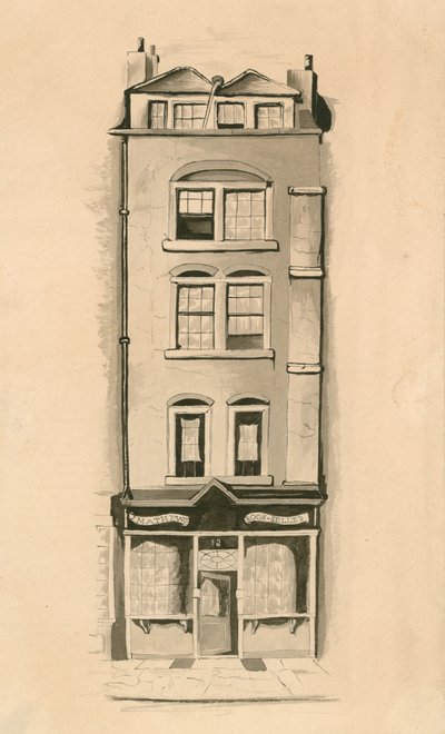 Un dibujo original en acuarela de 18 Strand, Westminster, Londres, lugar de nacimiento de Charles Matthews, comediante de English School