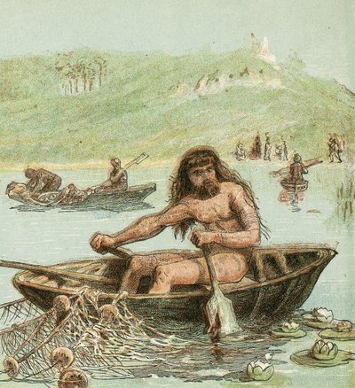 Antiguo Britano en su Barco de English School