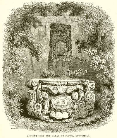 Antiguo ídolo y altar en Copán, Guatemala de English School