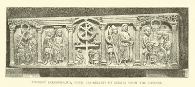 Sarcófago antiguo, con bajorrelieves de escenas de la Pasión de English School