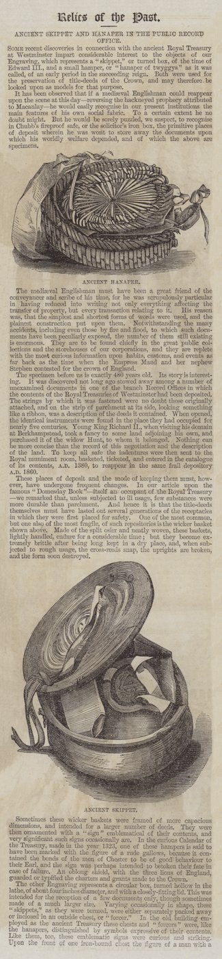 Antiguo Skippet y Hanaper en la Oficina de Registro Público de English School