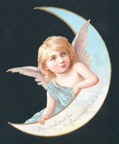 Ángel y luna creciente, tarjeta de Navidad de English School