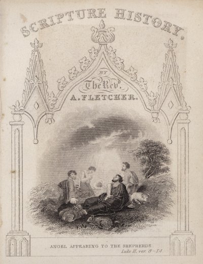 Ángel apareciendo a los pastores, Lucas II, ver 8-14 (grabado) de English School