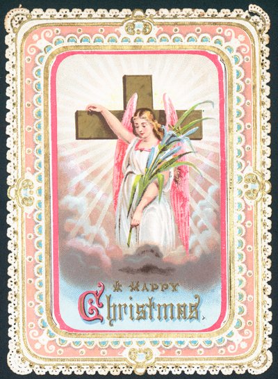 Ángel de pie con cruz, Tarjeta de Navidad de English School