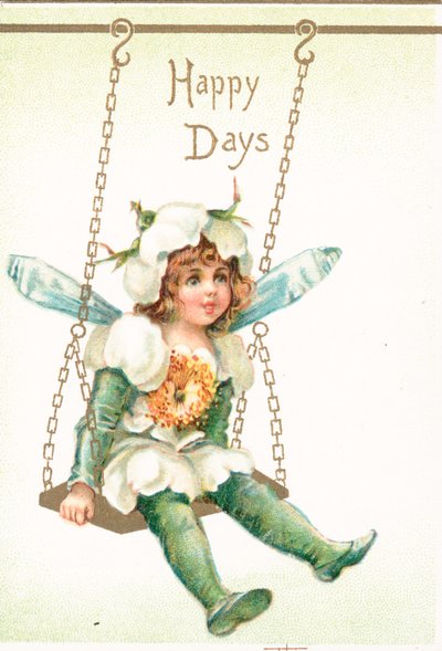 Ángel columpiándose, tarjeta de Navidad de English School