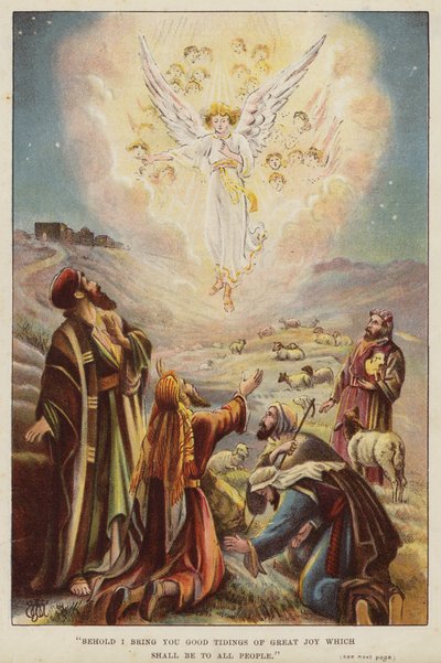 Ángel avisando a los pastores del nacimiento de Jesucristo (chromolitho) de English School