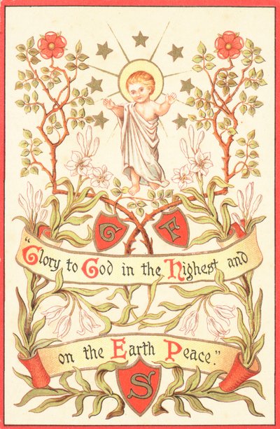 Ángel con los brazos levantados, Tarjeta de Navidad de English School
