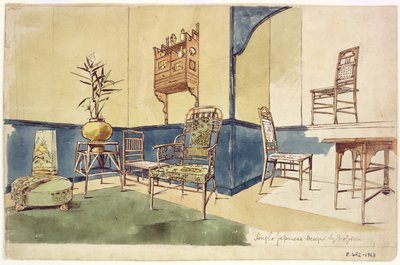 Diseños de muebles de estilo anglo-japonés por Edward William Godwin (1833-86) c.1860 de English School