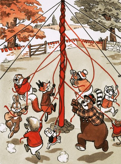 Animales alrededor del palo de mayo de English School