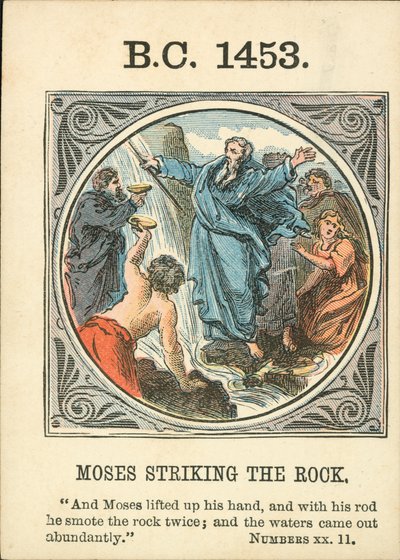 Anno Mundi: A.C. 1453, Moisés golpeando la roca (litografía en color) de English School